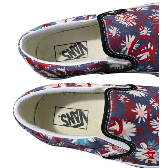 Vans Classic Slip on Shoes Womens Size 10 Crew Graffiti Floral Red Blue Canvas - Picture 7 of 11
